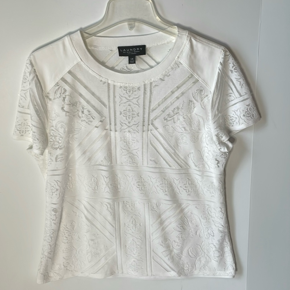 Laundry By Shelli  Segal  Women's Large Tank Top with Burnout  Overlay  White